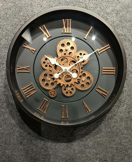 Luxury Black & Gold Moving Gear Wall Clock for Home Decor, Office, Living room (40 CM)
