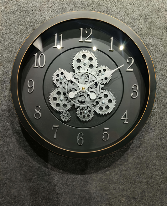 Black Gear Wall Clock with Moving Mechanism for Home Decor, Office, Living room (40 CM)
