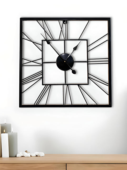 Black Square Shaped Metal Wall Clock (Size 50 X 50 CM)