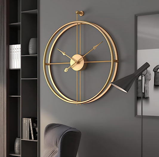 Luxury Golden Designer Wall Clock – Minimalist Iron Frame Clock for Office & Living Room (24 Inch)