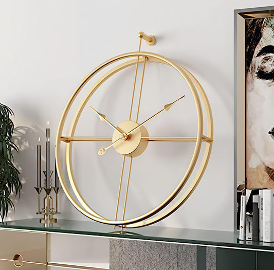 Luxury Golden Designer Wall Clock – Minimalist Iron Frame Clock for Office & Living Room (24 Inch)
