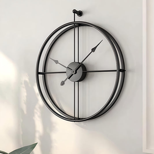 Modern Black Metal Wall Clock – Iron Frame Silent Movement for Home & Office (24 Inch)