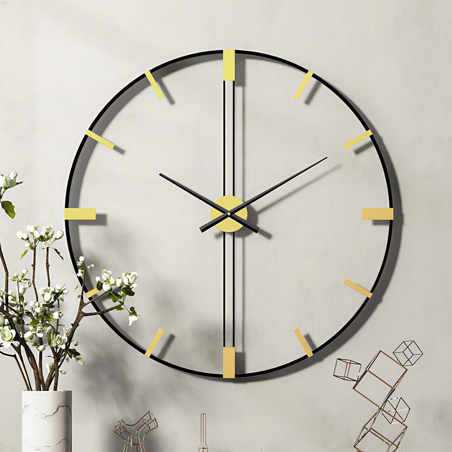Minimalist Metal Wall Clock – Golden Accents (24 Inch)