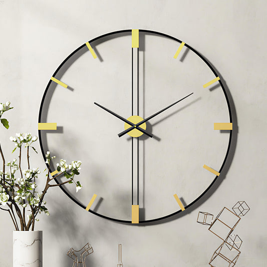 Minimalist Metal Wall Clock – Golden Accents (24 Inch)