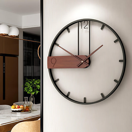 Wooden Accent Designer Wall Clock – Black Frame with Minimal Dial