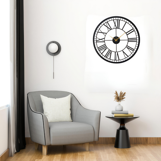 Classic Roman Numeral Wall Clock – Matte Black with Golden Hands
