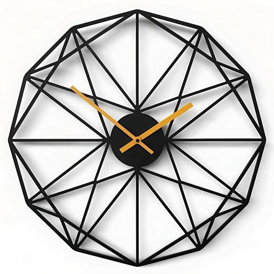 Black Geometric Wall Clock – Modern Decorative Metal Clock for Living Room & Office (16 Inch)