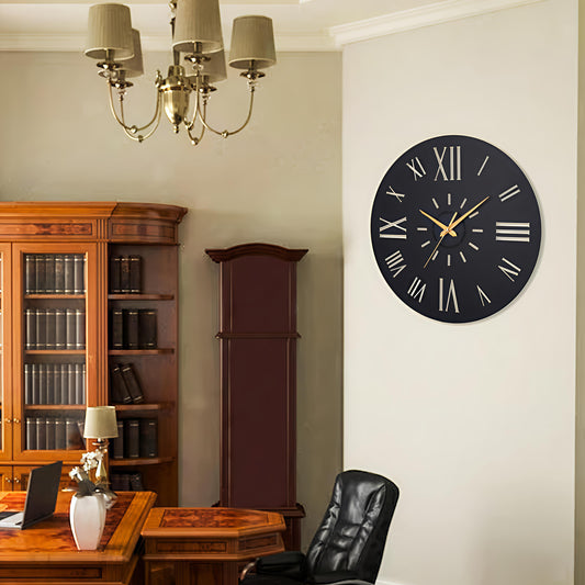 Classic Roman Numeral Wall Clock – Black & Gold | Office & Home Decor