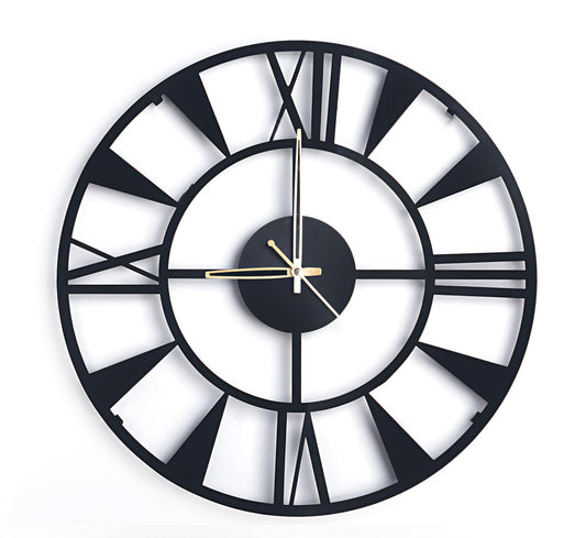 Designer Stylish Metal Wall Clock– Industrial Black Finish (16 Inch)