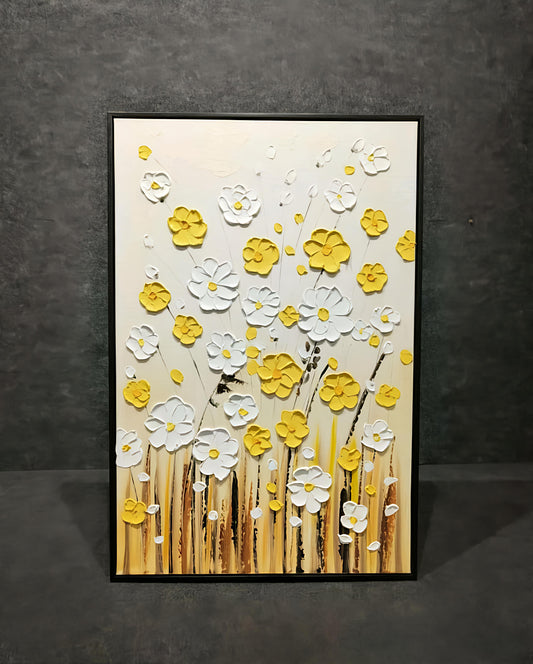 Golden Bloom – 3D Textured Floral Handmade Painting (60 x 90 CM)