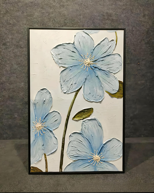 Blue Flower Petals Handmade Painting (60 x 90 CM)