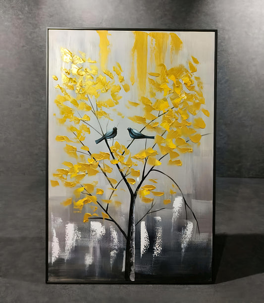 Golden Harmony – Handmade Nature-Inspired Art with Birds (80 x 120 CM)