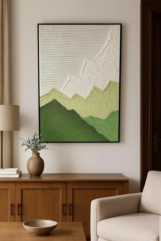 Textured Green Mountain Wall Art -3D Handmade Painting (80 x 120 CM)