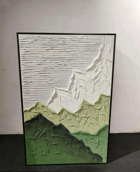 Textured Green Mountain Wall Art -3D Handmade Painting (80 x 120 CM)