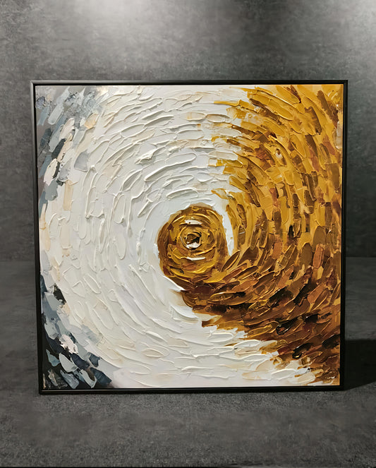 Golden Spiral Abstract Textured Canvas – Handmade Wall Art (80 x 80 CM) with Aluminium Frame