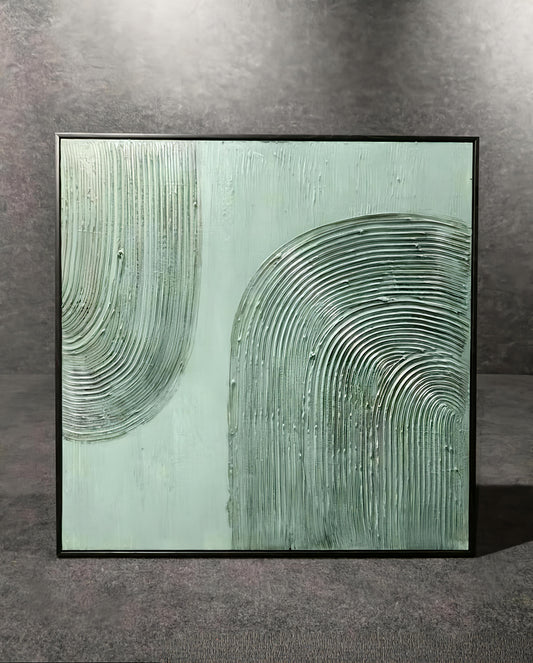 Minimalist Textured Green Canvas – Handmade Abstract Wall Art (80 x 80 CM) with Aluminium Frame