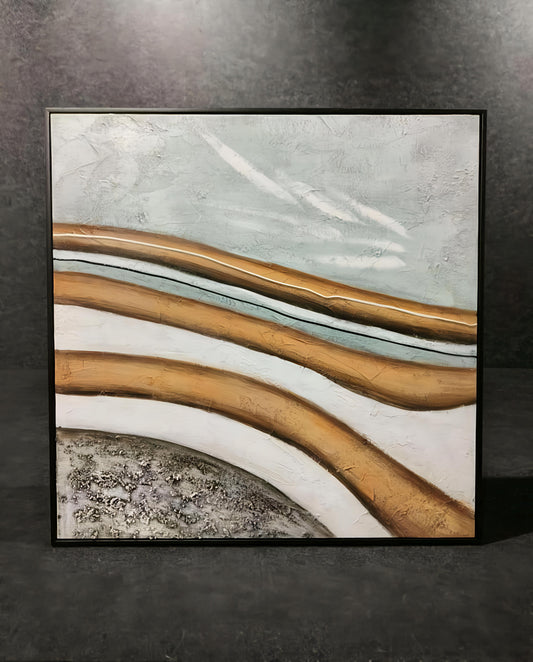 Modern Abstract Earth Tones Textured Canvas – Handmade Wall Art with Aluminium Frame (80 x 80 CM)