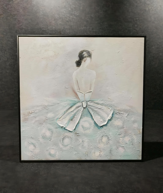 Elegant Girl Textured Canvas Painting – Handmade Wall Art with Aluminium Frame (80 x 80 CM)