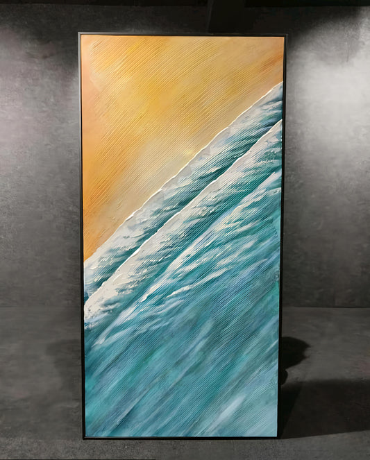 Sunset Waves– Handmade Ocean Wall Painting (80 x 160 CM)