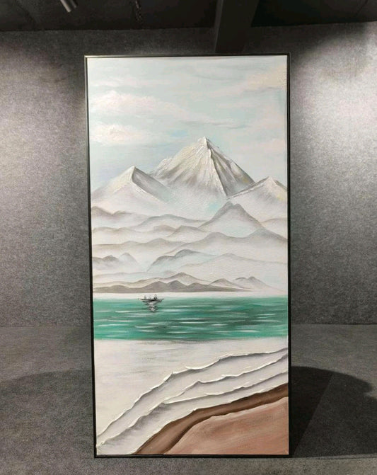 Mountain Lake View– Handmade Nature Painting (80 x 160 CM)