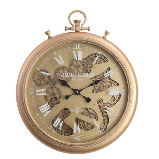 Classic Roman Moving Metal Gear Clock with Gold finish (52.5 x 61.5 CM)