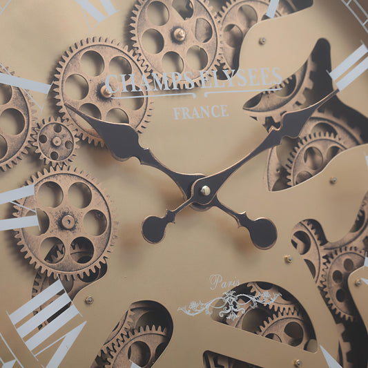 Classic Roman Moving Metal Gear Clock with Gold finish (52.5 x 61.5 CM)