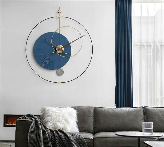 Blue & Gold Designer Metal Wall Clock (32 x 36 Inch)