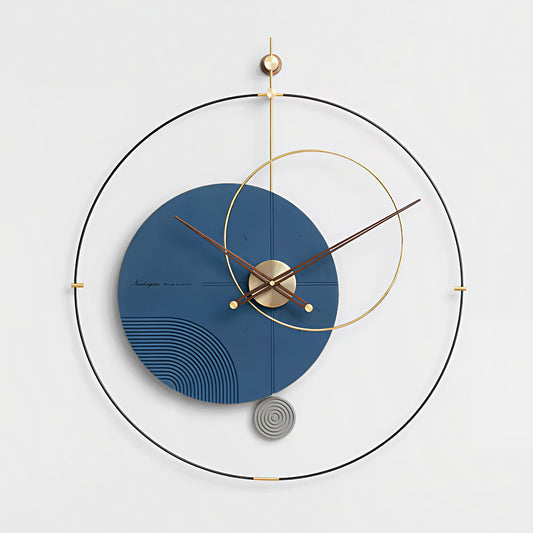 Blue & Gold Designer Metal Wall Clock (32 x 36 Inch)