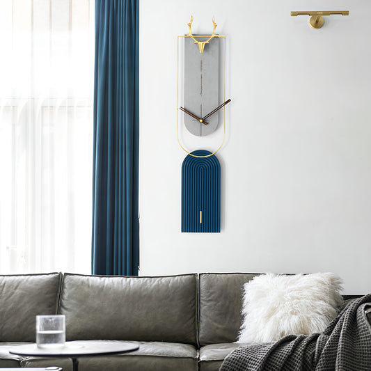Elegant Antler Design Premium Metal Wall Clock – 30 x 7 Inch (Black & Blue)