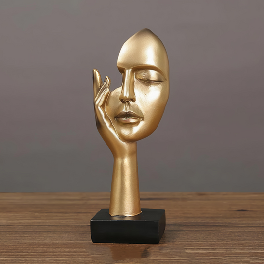 Golden Serenity Face on Hand Resin Showpiece – (17 x 6.5 cm)