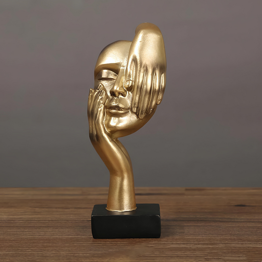 Golden Abstract Face with Double Hands Resin Showpiece (17 x 6.5 cm)