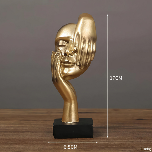 Golden Abstract Face with Double Hands Resin Showpiece (17 x 6.5 cm)
