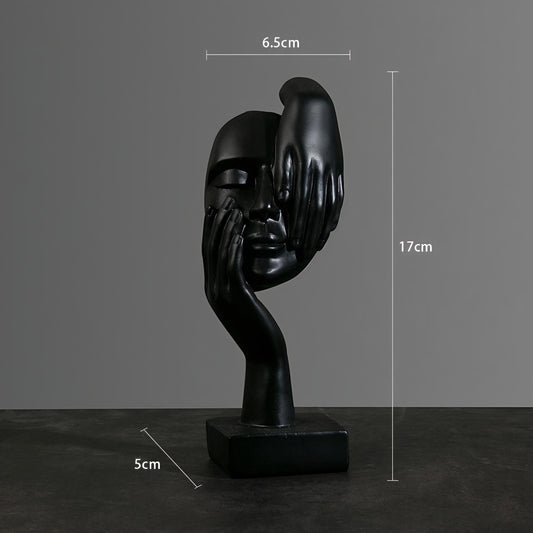 Black Abstract Face with Double Hands Resin Showpiece (17 x 6.5 cm)