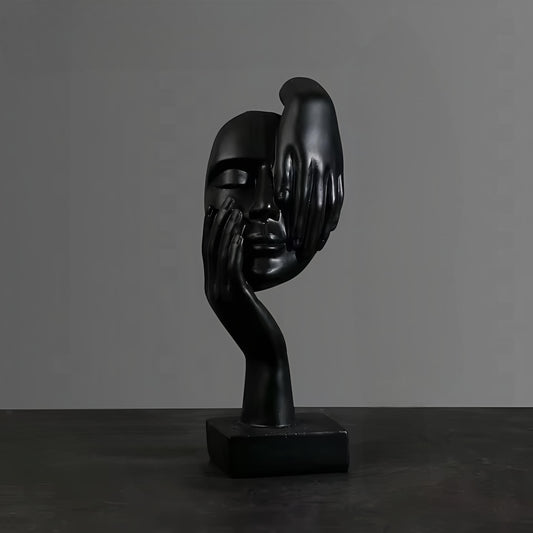 Black Abstract Face with Double Hands Resin Showpiece (17 x 6.5 cm)