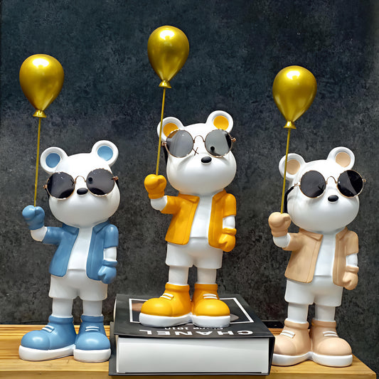 Bear holding Balloon with Sunglasses Figure & Showpiece (11 x 8 x 34 CM)