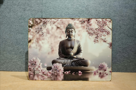 Buddha Under Cherry Blossom Crystal Glass Painting (60x80 CM)