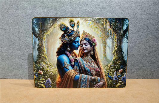 Radha Krishna in Vrindavan Forest Crystal Glass 3D Painting (60x80 CM)