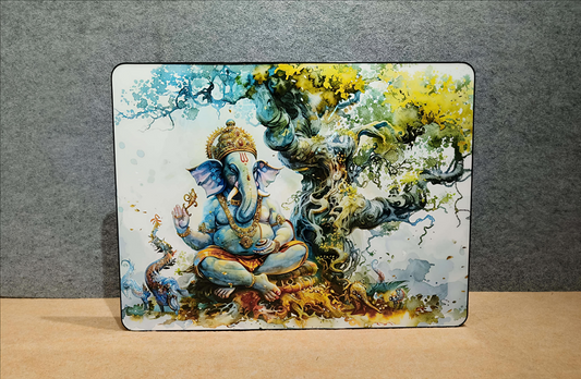 Artistic Lord Ganesha Under Wisdom Tree Crystal Glass Painting (60x80 CM)