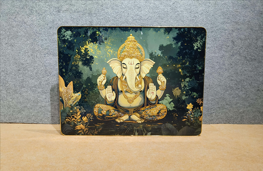 Golden Ganesha Crystal Glass Painting & Wall Art (60x80 CM)