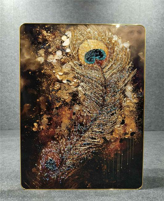 Golden Mor Pankh Crystal Glass Painting (60x80 CM)