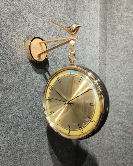 Royal Gold Bird Double-Side Hanging Wall Clock