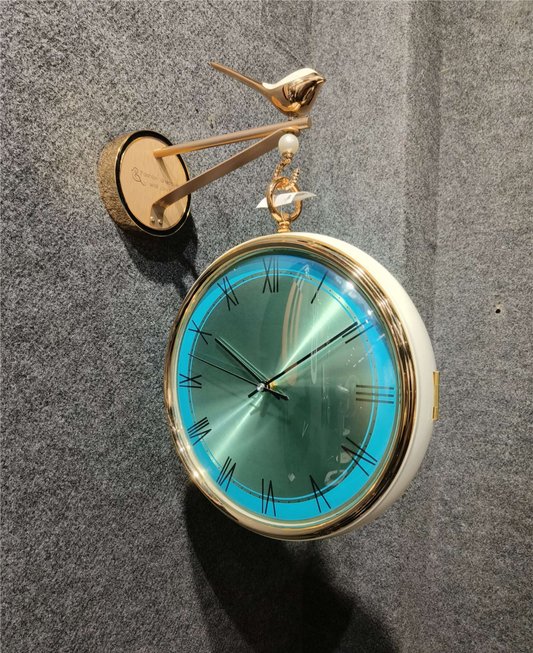 Blue Halo Bird Double Side Hanging Wall Clock