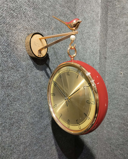 Crimson Charm Bird Double Side Hanging Wall Clock