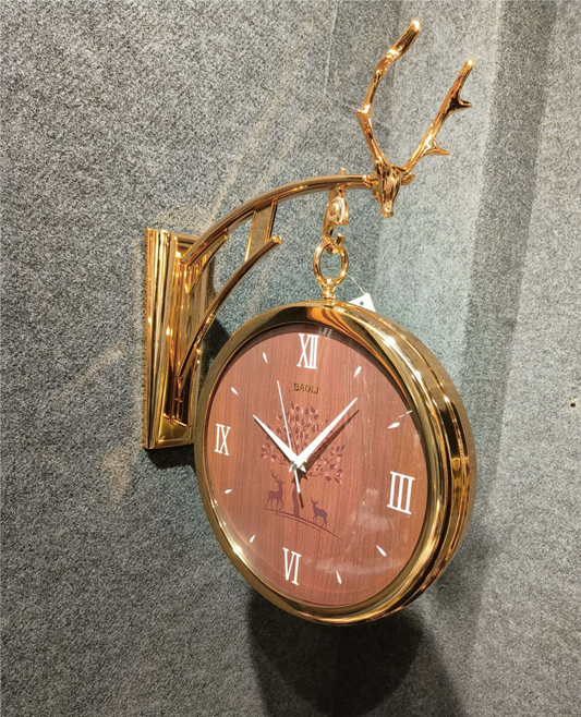 Rustic Deerwood Double-Side Hanging Wall Clock