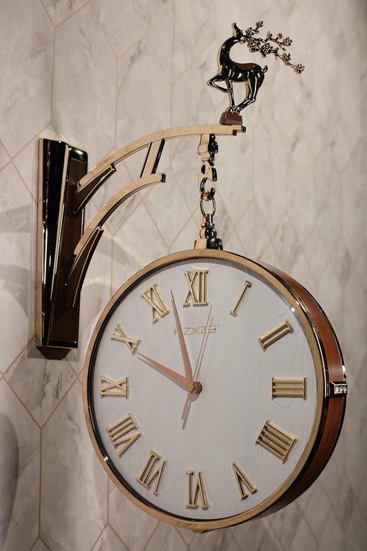 White & Brown Deer Double-Sided Wall Clock