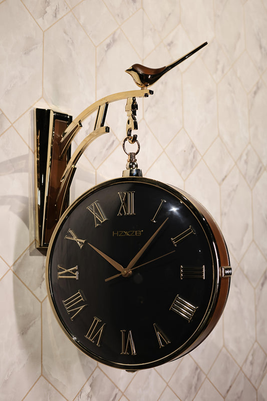 Black & Brown Bird Double-Sided Wall Clock