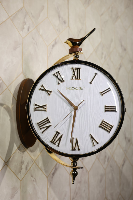 Premium White & Gold Bird Double-Sided Wall Clock
