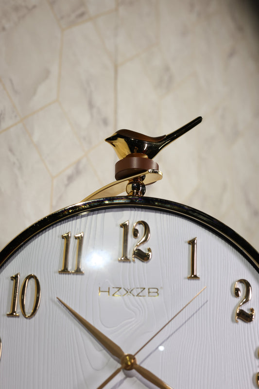 Premium White & Gold Bird Double-Sided Wall Clock