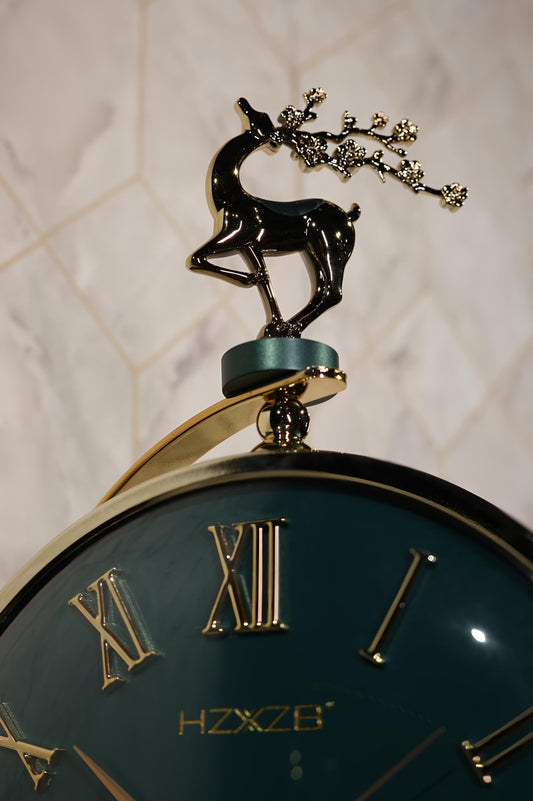 Emerald Green & Gold Deer Double-Sided Wall Clock