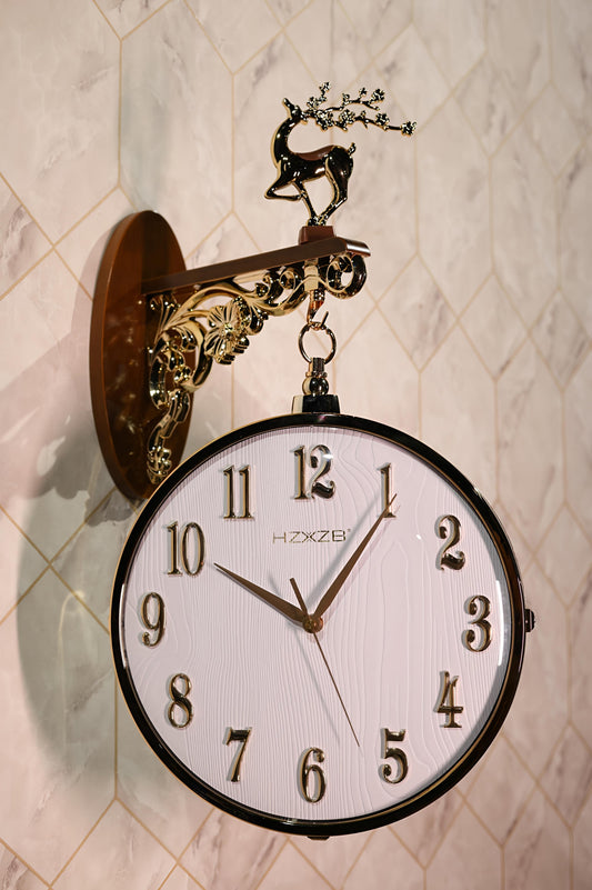 Royal White & Gold Deer Double-Sided Wall Clock
